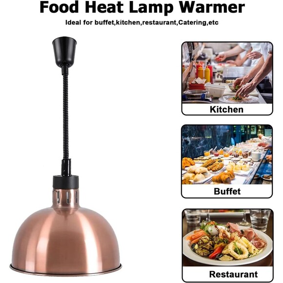 Hanging Food Heat Lamp Overhead Food Warmer Copper Finish Retractable (Dia 29cm) - Picture 7 of 10